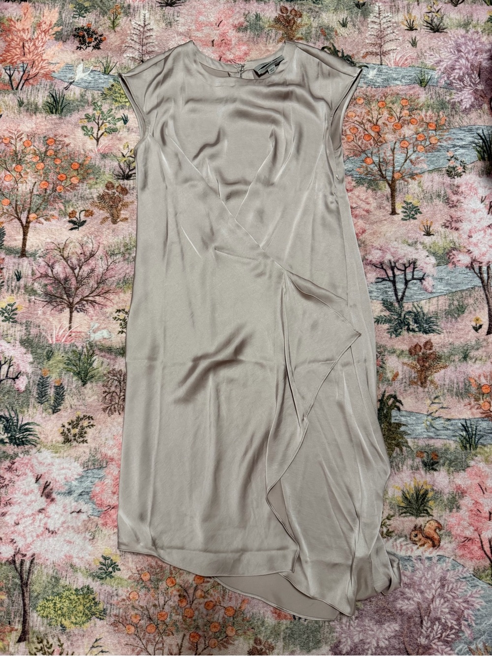 All Saints Sleek Asymmetric Cape-Sleeve Dress in Taupe size US 6